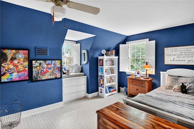 335 N Union Ave, Salem, OH 44460 - bedroom with vaulted ceiling, carpet flooring, and a ceiling fan