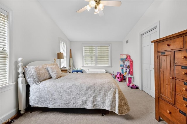 335 N Union Ave, Salem, OH 44460 - bedroom with lofted ceiling, carpet flooring, and a ceiling fan