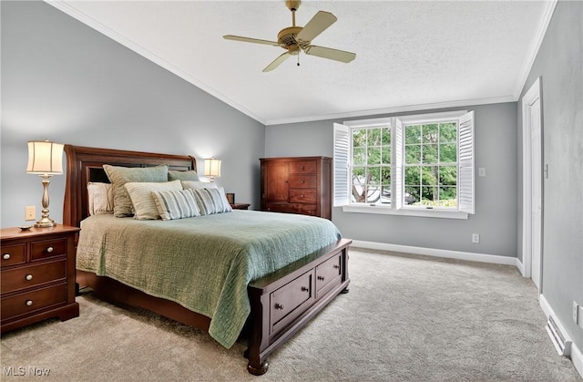 335 N Union Ave, Salem, OH 44460 - bedroom with light carpet, vaulted ceiling, crown molding, and a ceiling fan