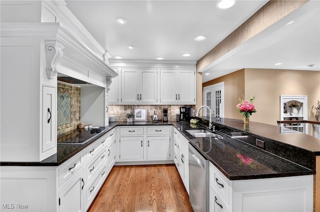 335 N Union Ave, Salem, OH 44460 - kitchen with dishwasher, a peninsula, white cabinets, black electric stovetop, and recessed lighting