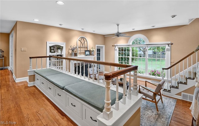 335 N Union Ave, Salem, OH 44460 - staircase with ceiling fan, wood finished floors, and recessed lighting