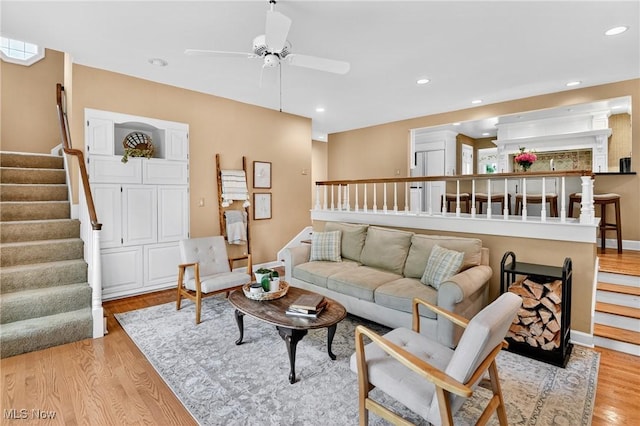 335 N Union Ave, Salem, OH 44460 - living room with stairs, light wood-type flooring, ceiling fan, and recessed lighting