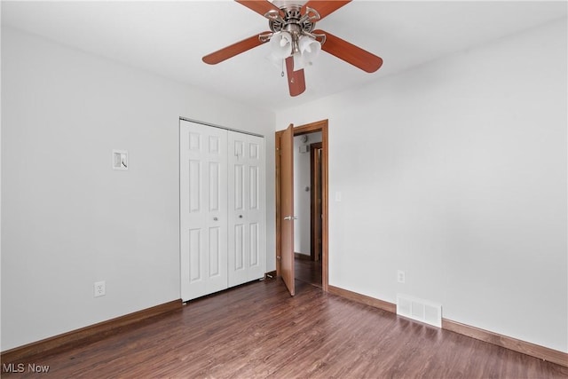 1241 Sparhawk Ave, Akron, OH 44305 - unfurnished bedroom featuring wood finished floors, a closet, and a ceiling fan