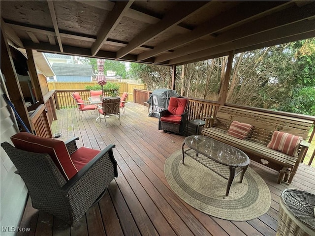 444 5th St NW, New Philadelphia, OH 44663 - wooden deck with outdoor dining area and a grill