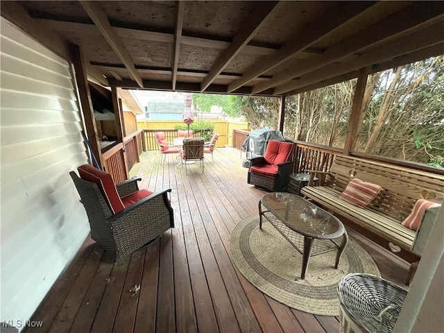 444 5th St NW, New Philadelphia, OH 44663 - deck featuring an outdoor living space, outdoor dining space, and area for grilling