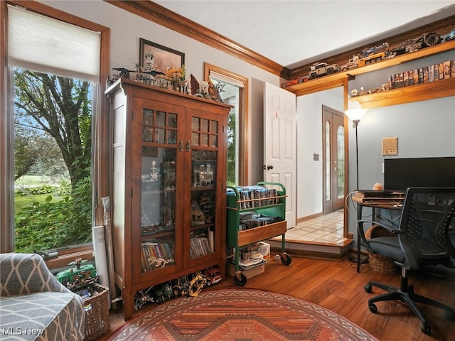 19070 Ridgeview Trl, Chagrin Falls, OH 44023 - home office with ornamental molding and wood finished floors