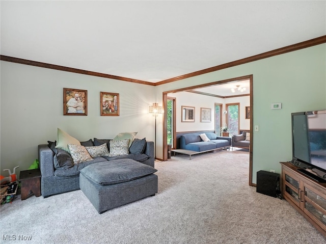 19070 Ridgeview Trl, Chagrin Falls, OH 44023 - carpeted living room featuring crown molding