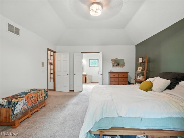 19070 Ridgeview Trl, Chagrin Falls, OH 44023 - carpeted bedroom with lofted ceiling and ensuite bathroom