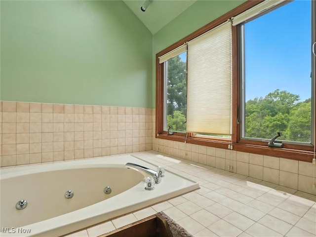 19070 Ridgeview Trl, Chagrin Falls, OH 44023 - bathroom with lofted ceiling and a tub with jets