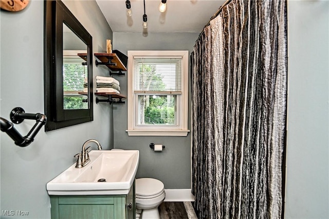 4219 3rd St NW, Canton, OH 44708 - bathroom featuring vanity, a shower with curtain, and wood finished floors