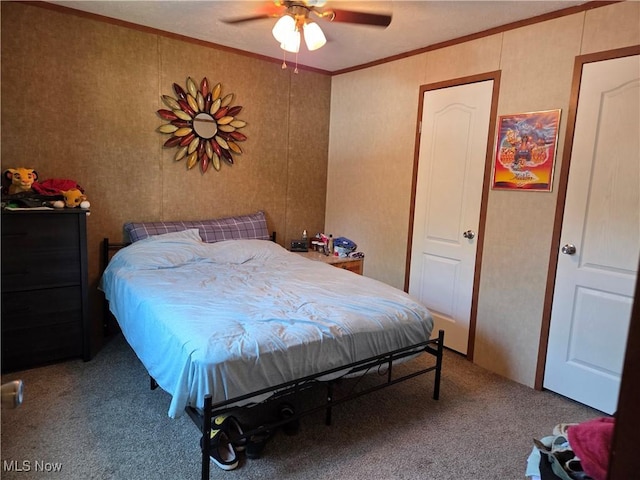10039 State Route 700, Mantua, OH 44255 - carpeted bedroom with ornamental molding and a ceiling fan