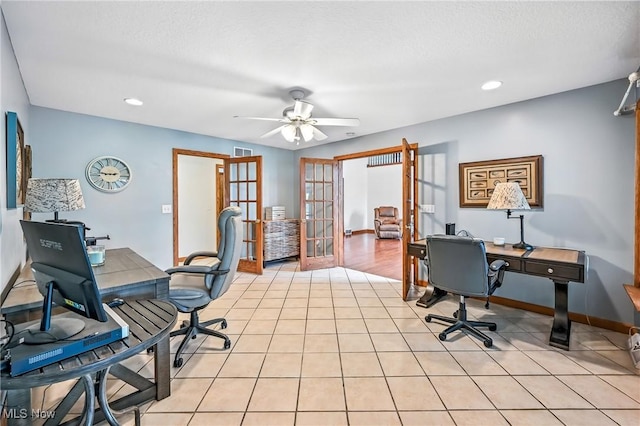 6388 Brianna Way NW, Warren, OH 44481 - office area with french doors, a ceiling fan, light tile patterned floors, and recessed lighting