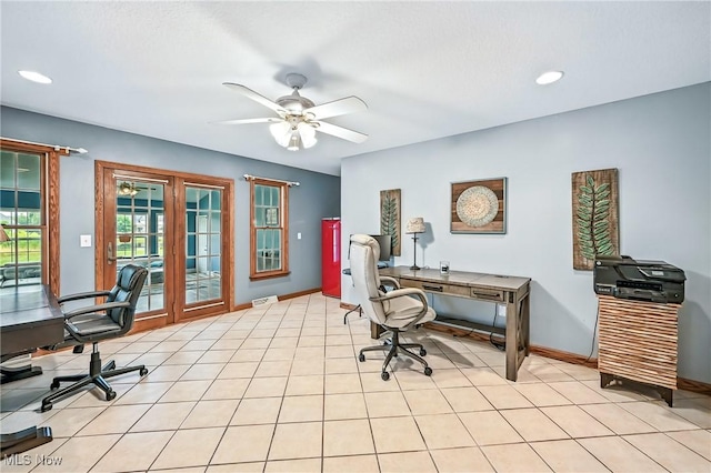6388 Brianna Way NW, Warren, OH 44481 - office area featuring french doors, ceiling fan, and recessed lighting