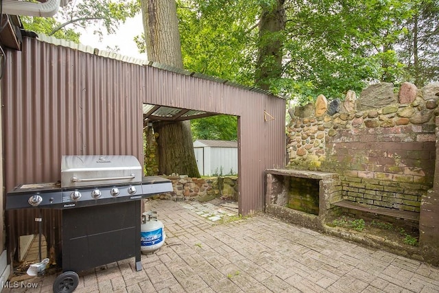 195 S Point Dr, Avon Lake, OH 44012 - view of patio / terrace featuring grilling area and a shed