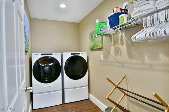 12 Bayview Cir, Cortland, OH 44410 - washroom with washing machine and dryer, wood finished floors, and recessed lighting