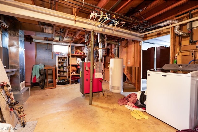 659 Lake Rd, Conneaut, OH 44030 - unfinished basement with washer / clothes dryer, gas water heater, and water heater