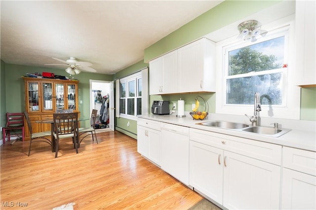 659 Lake Rd, Conneaut, OH 44030 - kitchen with dishwasher, light countertops, white cabinets, and light wood finished floors