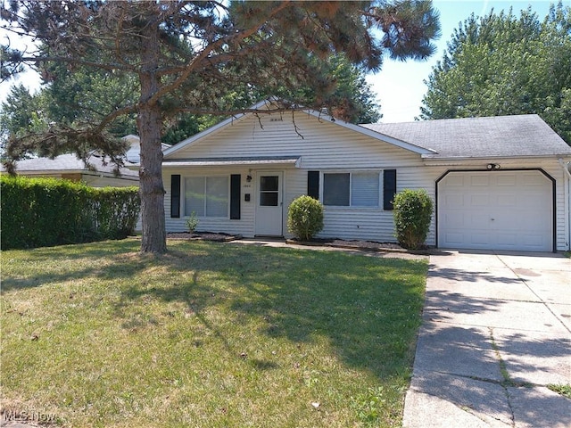 1064 E 168th St, Cleveland, OH 44110 - ranch-style home featuring a garage, a front yard, concrete driveway, and roof with shingles