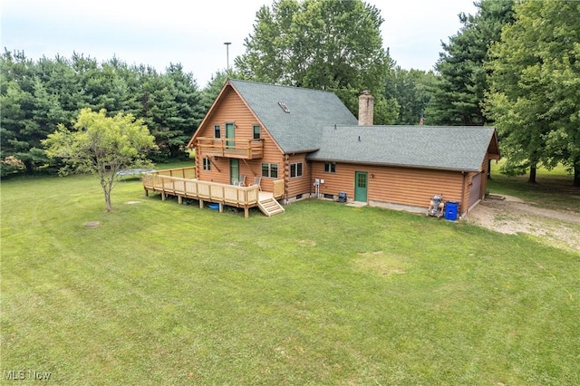 5621 Schustrich Rd, Mantua, OH 44255 - back of house with a deck, a yard, a chimney, and dirt driveway