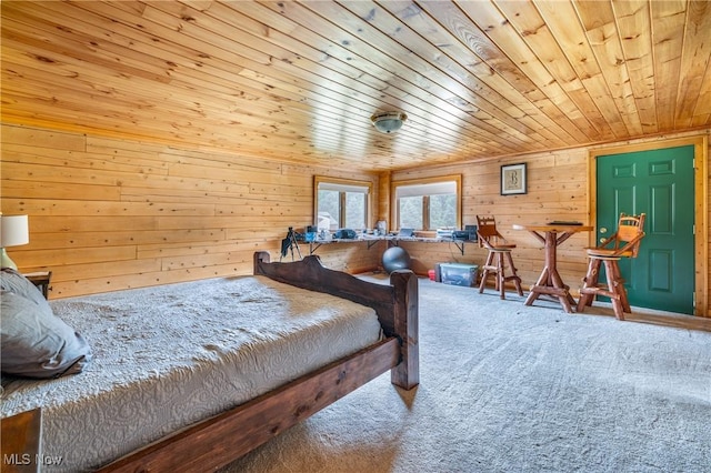 5621 Schustrich Rd, Mantua, OH 44255 - carpeted bedroom with wood ceiling and wooden walls