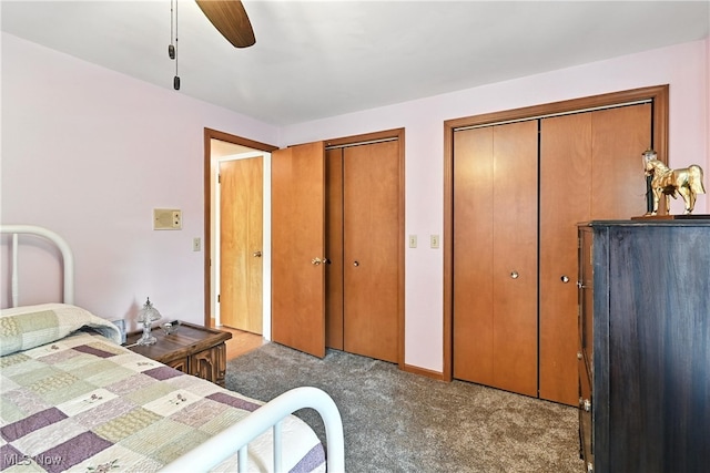 136 Elmridge Rd, Mansfield, OH 44907 - carpeted bedroom with two closets and ceiling fan
