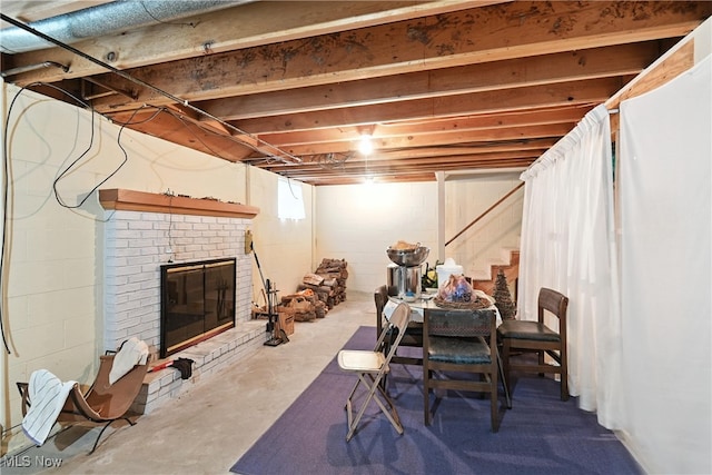 136 Elmridge Rd, Mansfield, OH 44907 - unfinished below grade area with stairs and a fireplace