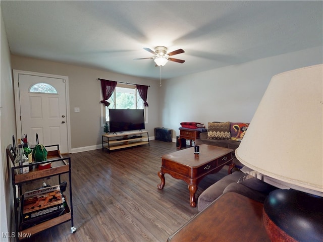 1345 E 359th St, Eastlake, OH 44095 - living area with ceiling fan and wood finished floors