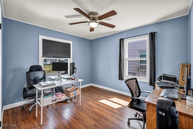 21100 Watson Rd, Maple Heights, OH 44137 - office space featuring a ceiling fan, wood finished floors, and crown molding