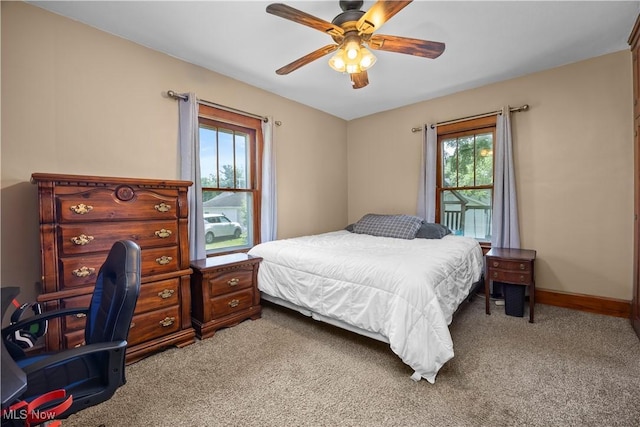1029 S Main St, Grafton, OH 44044 - bedroom with light carpet, multiple windows, and ceiling fan
