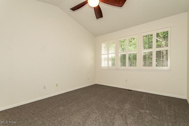 583 Mock Orange Cir, Chagrin Falls, OH 44023 - spare room with ceiling fan, lofted ceiling, and dark carpet