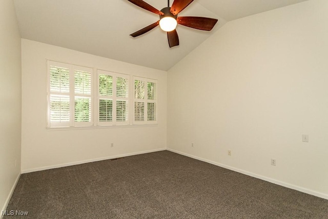 583 Mock Orange Cir, Chagrin Falls, OH 44023 - unfurnished room featuring ceiling fan, lofted ceiling, and dark carpet