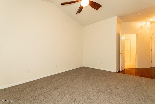 583 Mock Orange Cir, Chagrin Falls, OH 44023 - empty room featuring dark colored carpet, a ceiling fan, and lofted ceiling