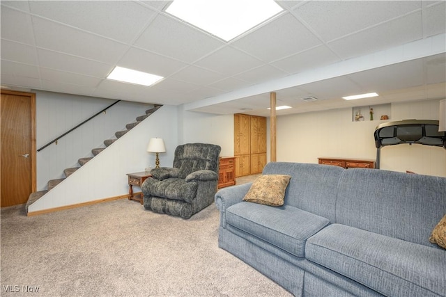291 S Cleveland Ave, Mogadore, OH 44260 - living area with carpet floors, stairway, and a drop ceiling