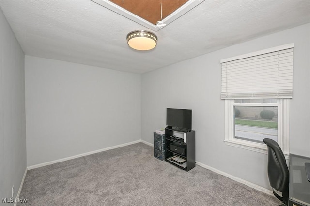 908 Dawnwood Dr, Parma, OH 44134 - unfurnished office with attic access, carpet floors, and a textured ceiling