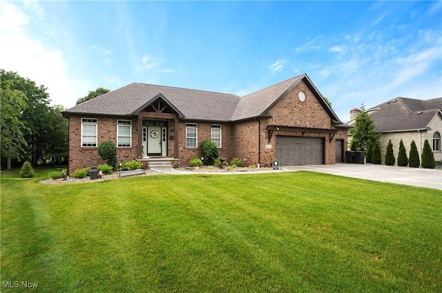 5461 Brook Run Ave NE, Louisville, OH 44641 - ranch-style home featuring brick siding, an attached garage, and a front lawn