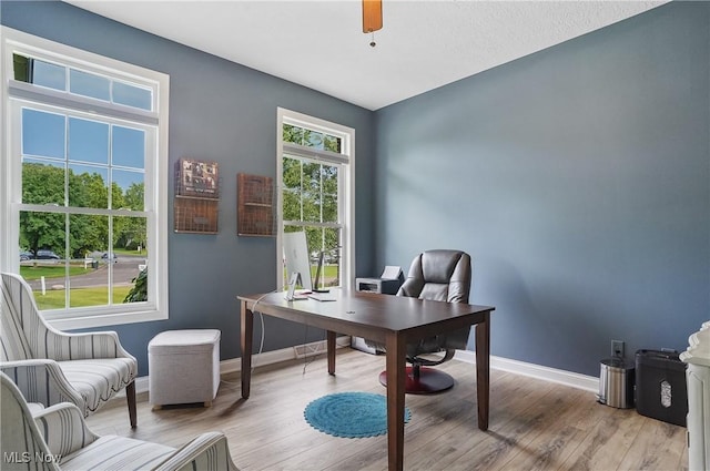 5461 Brook Run Ave NE, Louisville, OH 44641 - office area featuring wood finished floors and a ceiling fan