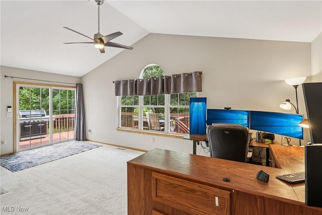 957 Devonwood Dr, Wadsworth, OH 44281 - carpeted office space with a ceiling fan and vaulted ceiling