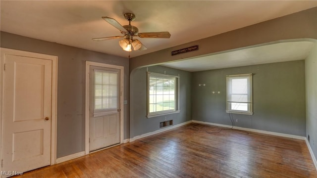 60 S Liberty St, New Concord, OH 43762 - foyer with wood finished floors, healthy amount of natural light, and a ceiling fan