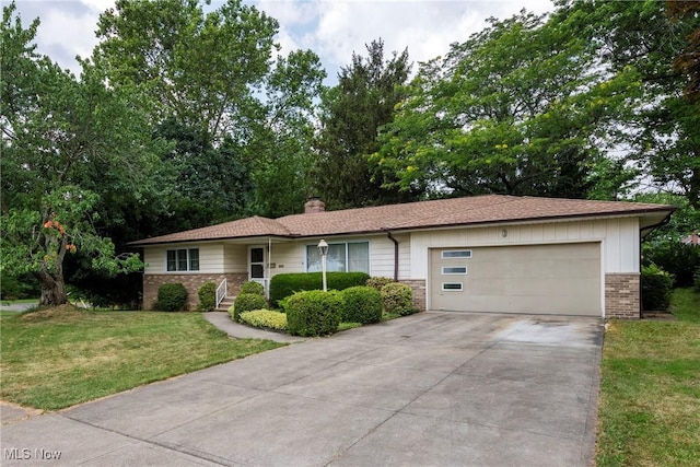 7080 Arcadia Dr, Parma, OH 44129 - single story home featuring brick siding, driveway, a front yard, an attached garage, and a chimney