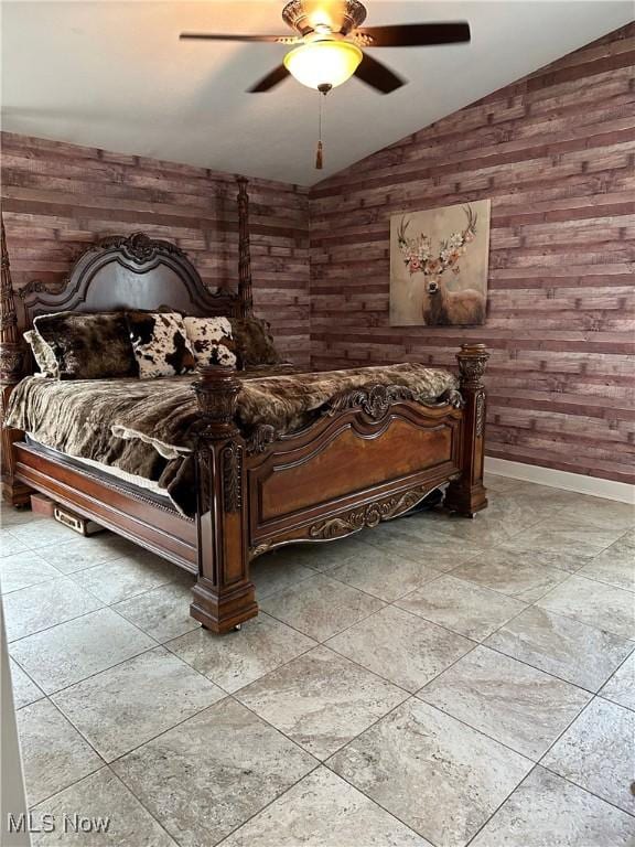 1995 Fox Chase, Youngstown, OH 44515 - bedroom with wooden walls, vaulted ceiling, and ceiling fan