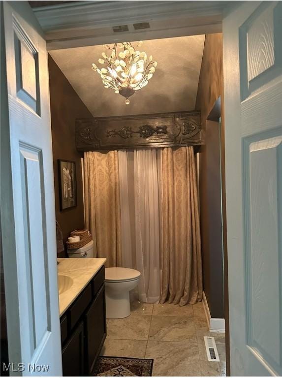 1995 Fox Chase, Youngstown, OH 44515 - bathroom with vanity, a chandelier, and curtained shower