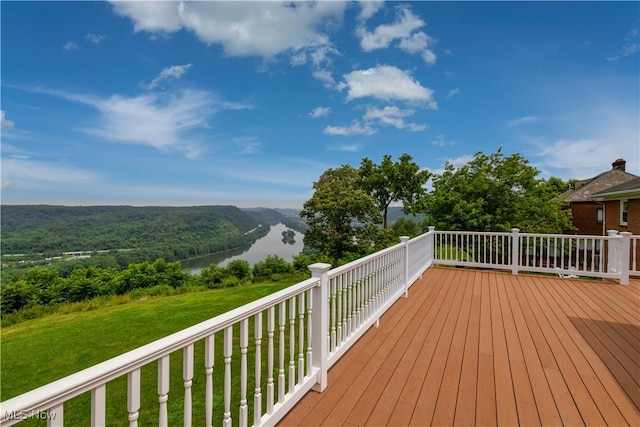 3945 Palisades Dr, Weirton, WV 26062 - wooden terrace with a water view and a yard