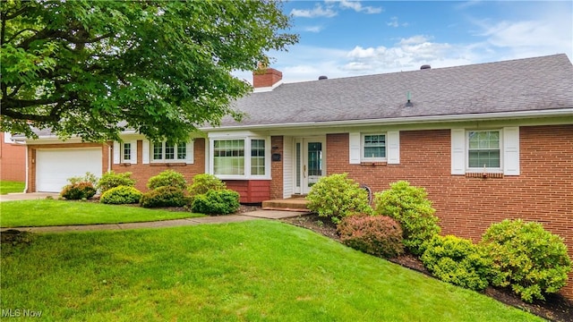 3945 Palisades Dr, Weirton, WV 26062 - ranch-style home featuring a chimney, a garage, brick siding, and a front lawn