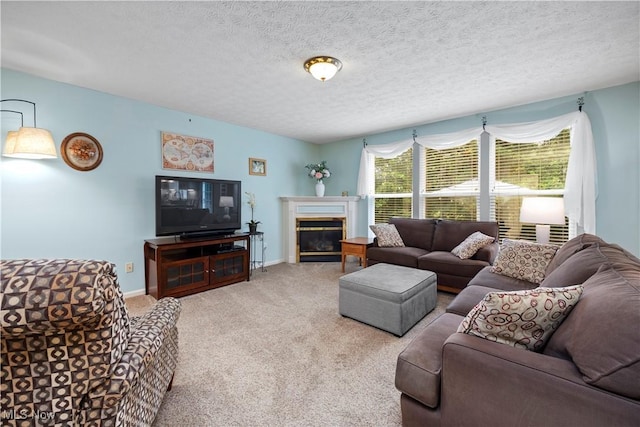 9034 Huxley Ln, Olmsted Twp, OH 44138 - carpeted living room with a textured ceiling and a glass covered fireplace