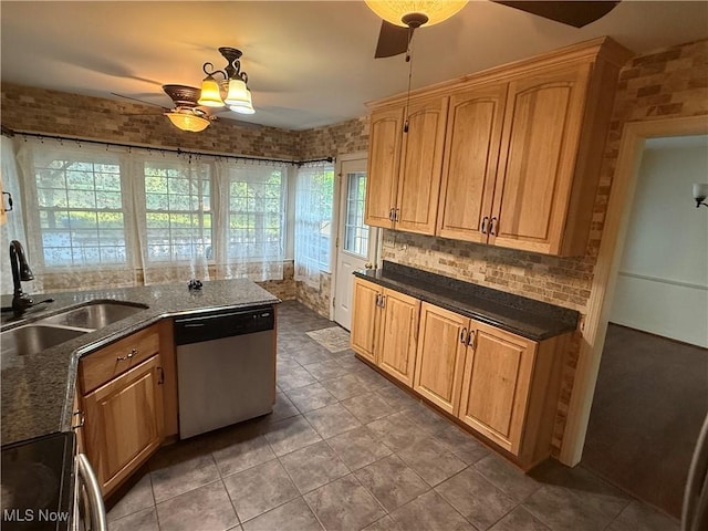 62239 Hillcrest Rd, Barnesville, OH 43713 - kitchen featuring stainless steel dishwasher, ceiling fan, plenty of natural light, and tile patterned floors