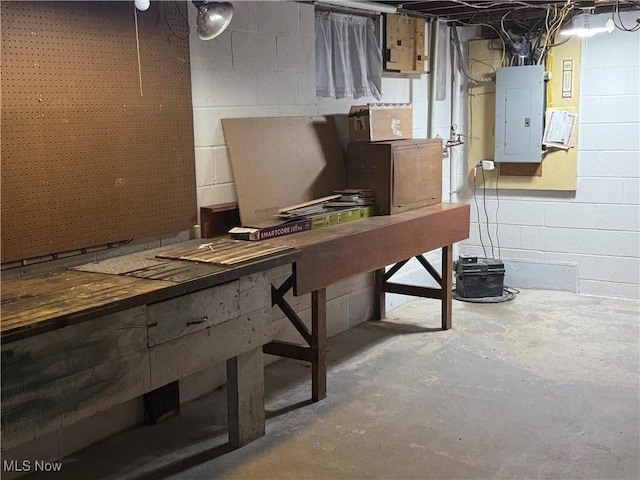 62239 Hillcrest Rd, Barnesville, OH 43713 - unfinished below grade area with electric panel and concrete block wall