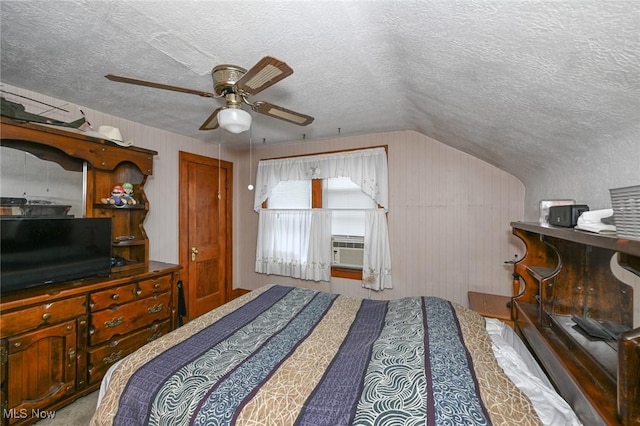 1266 Pitkin Ave, Akron, OH 44310 - bedroom featuring vaulted ceiling, a textured ceiling, and ceiling fan