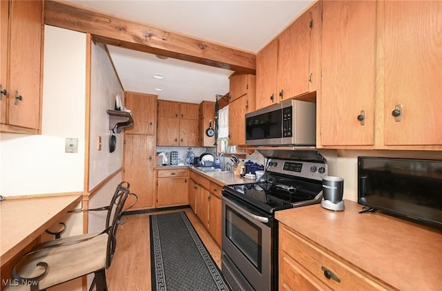 1266 Pitkin Ave, Akron, OH 44310 - kitchen with appliances with stainless steel finishes, light wood-type flooring, light countertops, tasteful backsplash, and recessed lighting