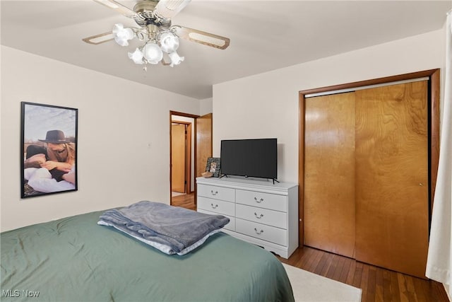 71050 Barries Dr, Martins Ferry, OH 43935 - bedroom with wood-type flooring, ceiling fan, and a closet