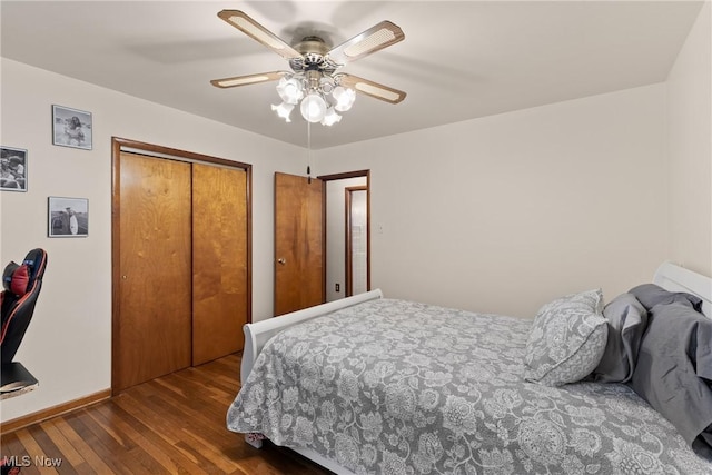 71050 Barries Dr, Martins Ferry, OH 43935 - bedroom with wood finished floors, a closet, and a ceiling fan